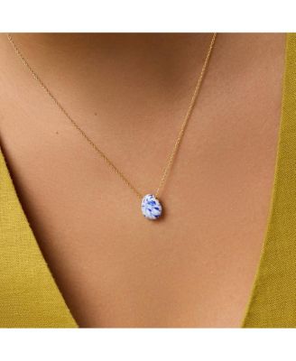 Gold Statement Necklace - Pebble Mini Marble Blue