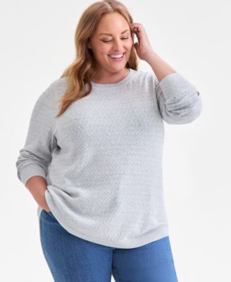 Style & Co - Plus Size Cotton Color-Block Crewneck Sweater