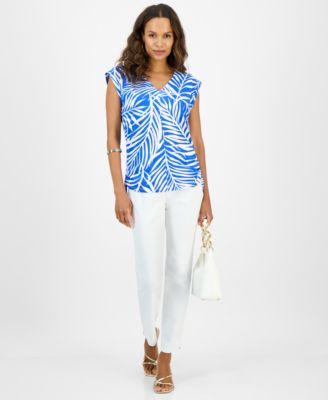 Petite Cotton Printed V-Neck Top