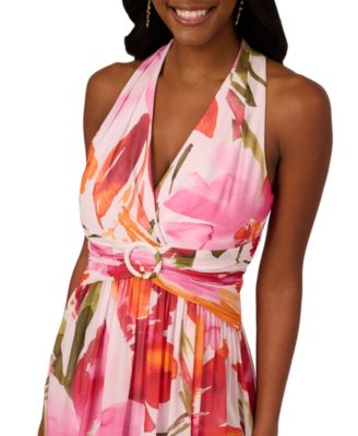 Petite Floral Chiffon Halter Gown