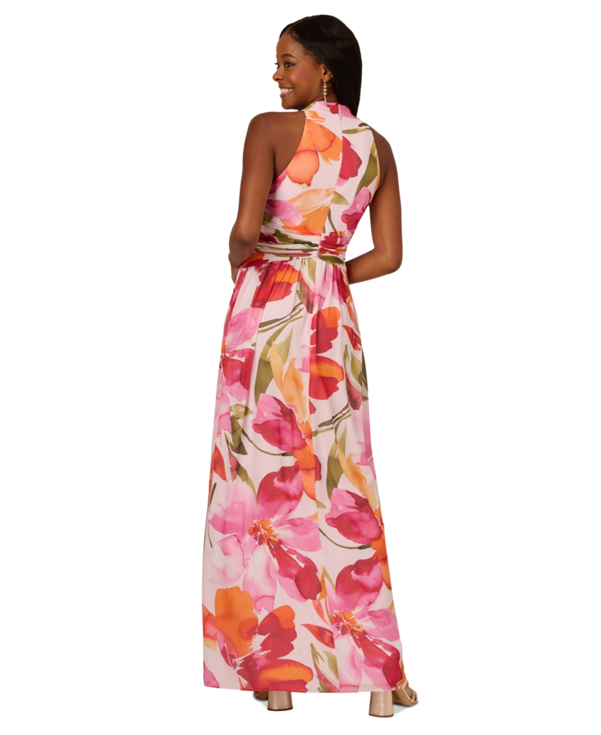 Adrianna Papell Petite Floral Chiffon Halter Gown In Multi