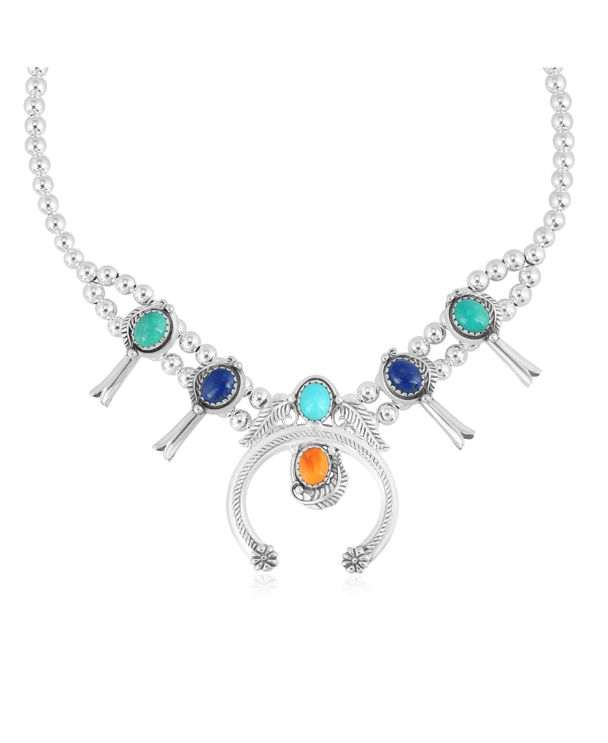 Sterling Silver Multi-Color Gemstone Squash Blossom Necklace, 17 to 20 Inches