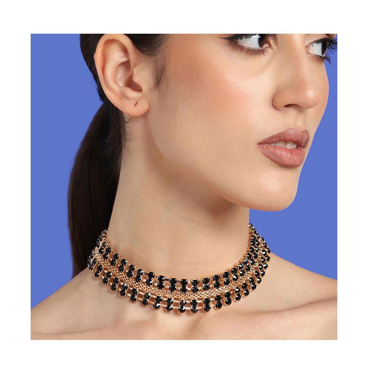 Sohi Women's Gold Plated Party Designer Stone Necklace In Black