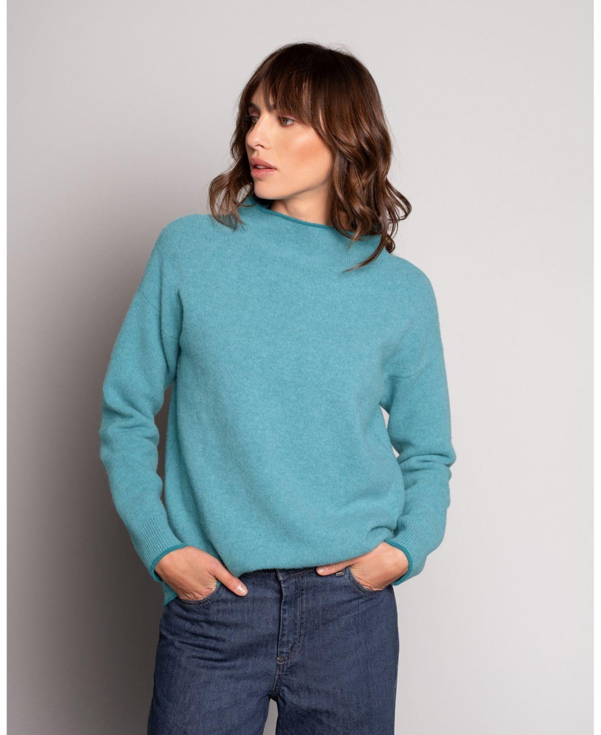 Women's Felted Funnel Neck Sweater - Sea glass