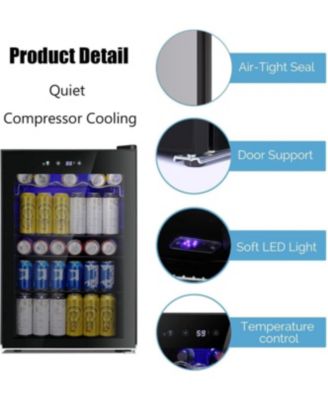 Glass Door 4.4 cu.ft. 145-Can Digital Display Adjustable Shelves Freestanding Beverage Refrigerator Cooler