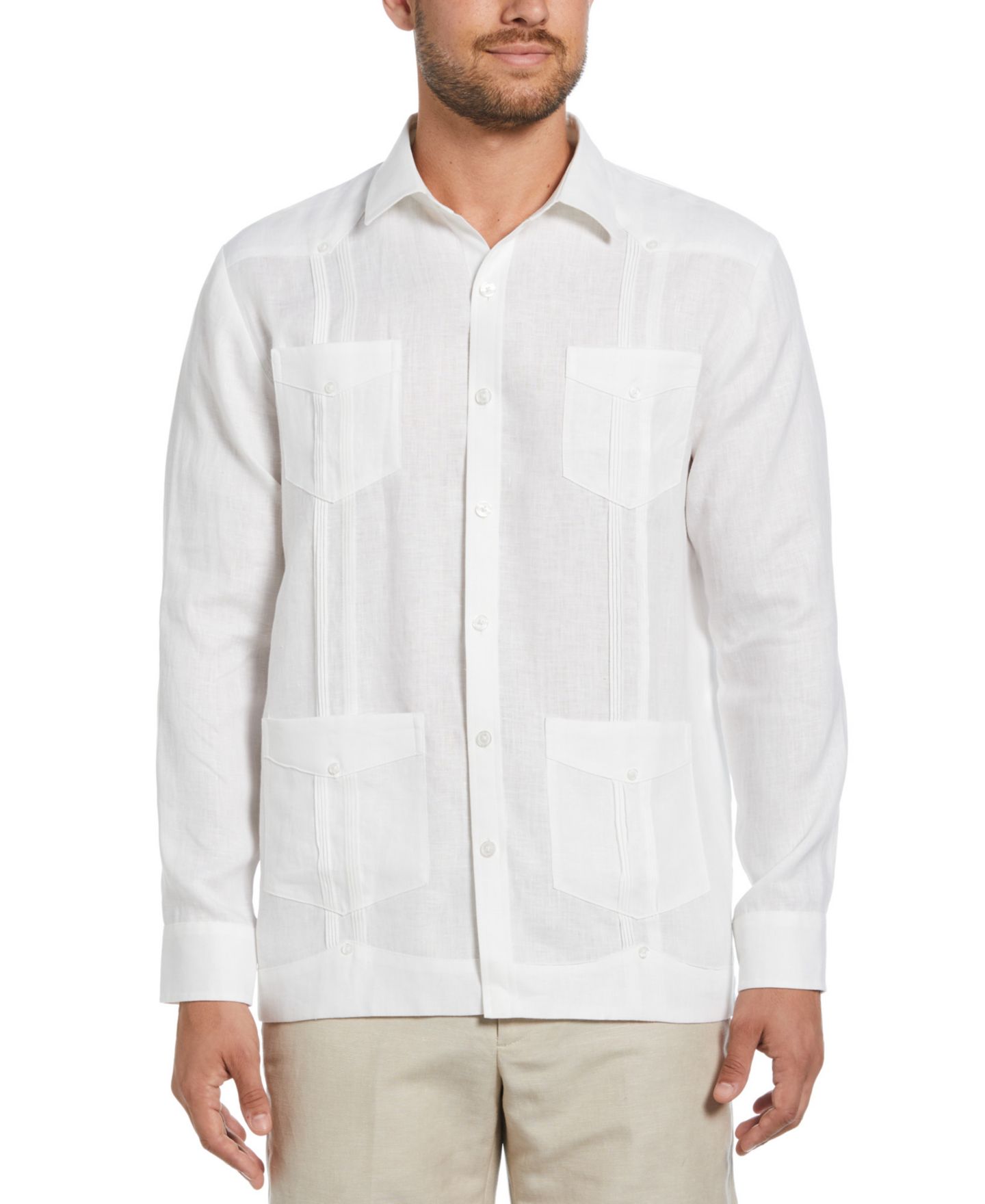 Мужская рубашка Cubavera 100% Linen Long Sleeve 4 Pocket Guayabera, цвет: Яркий белый — фото 1