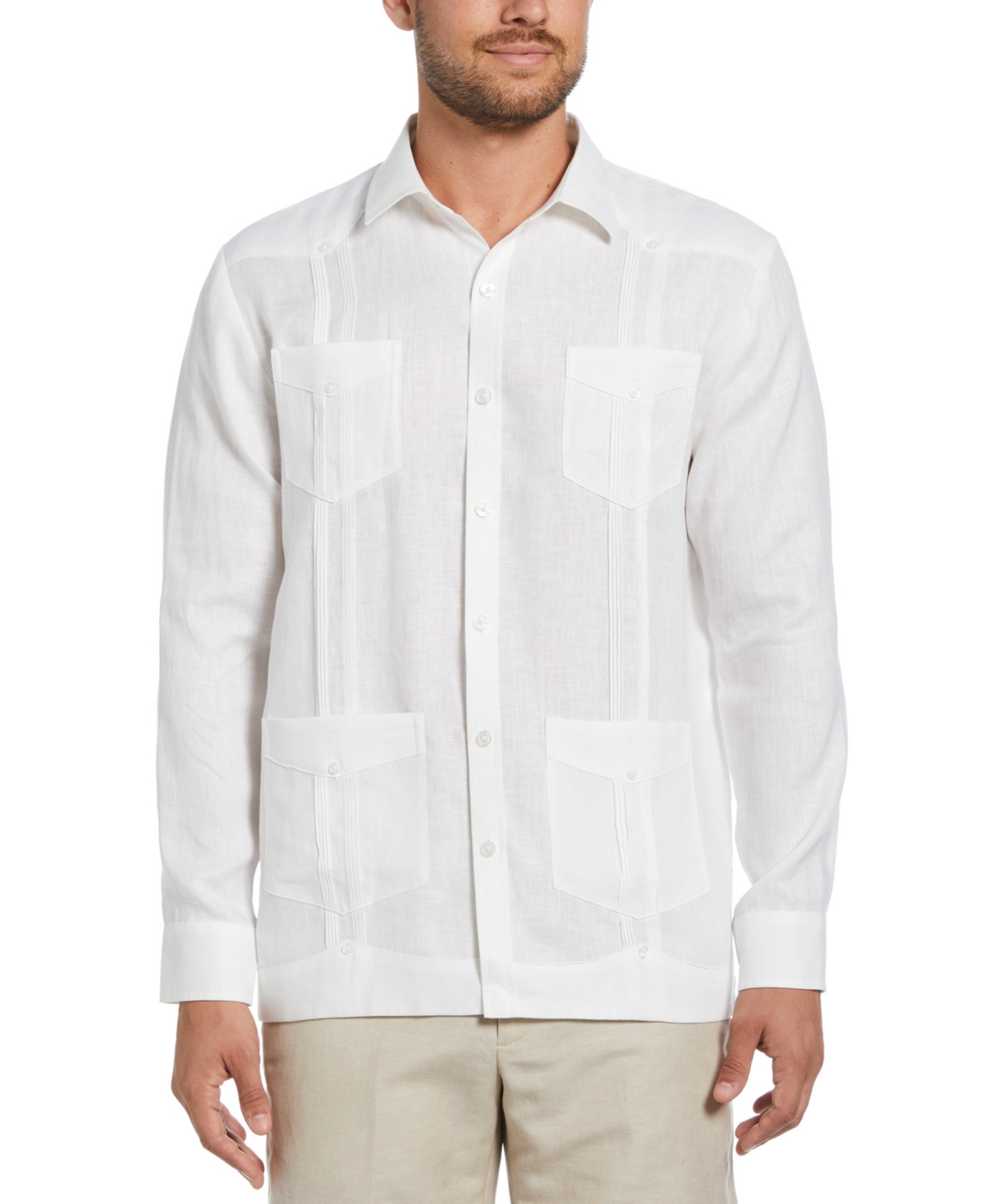 Men's 100% Linen Long Sleeve 4 Pocket Guayabera Shirt - Cashmere Blue
