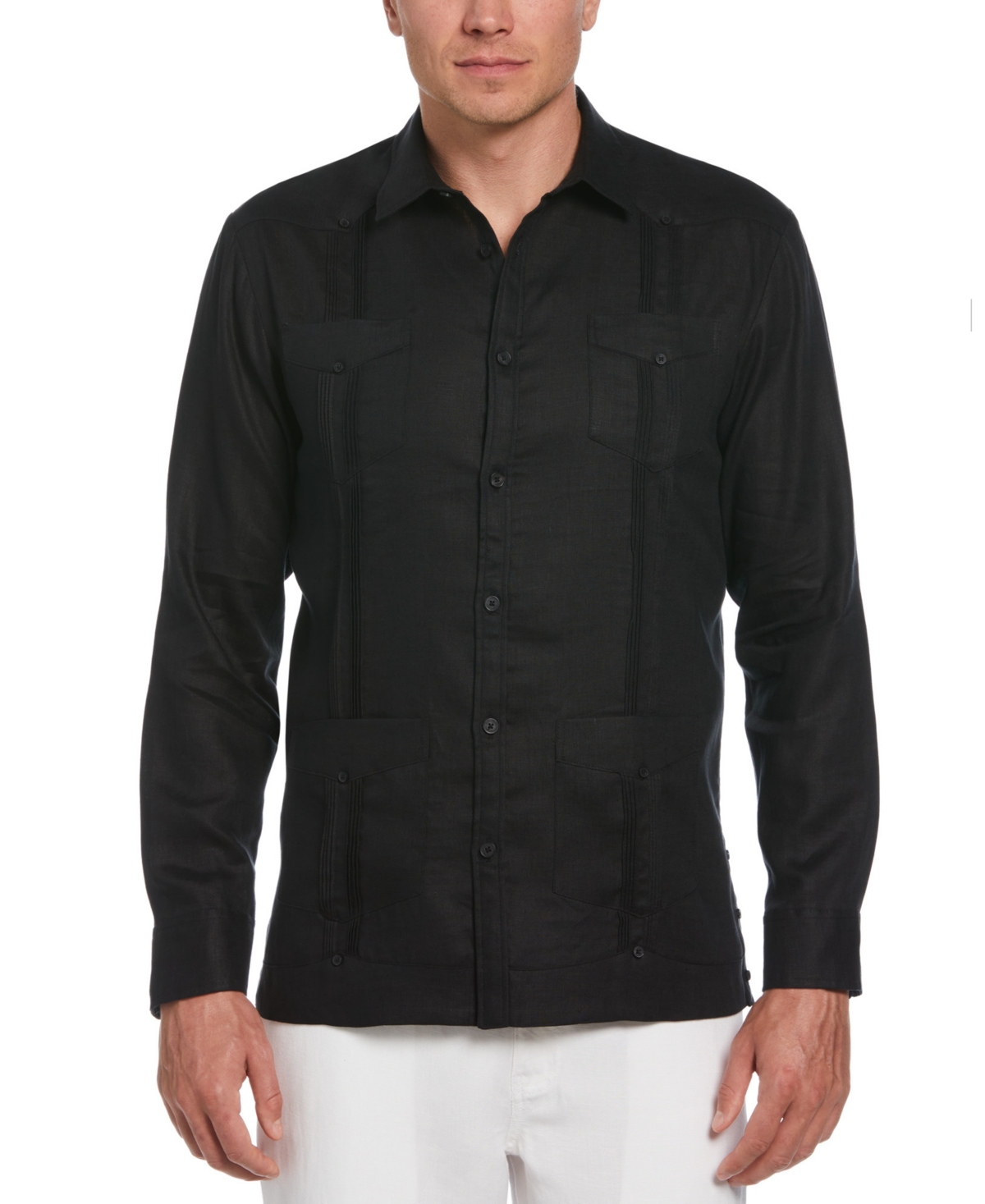 Men's 100% Linen Long Sleeve 4 Pocket Guayabera Shirt - Cashmere Blue
