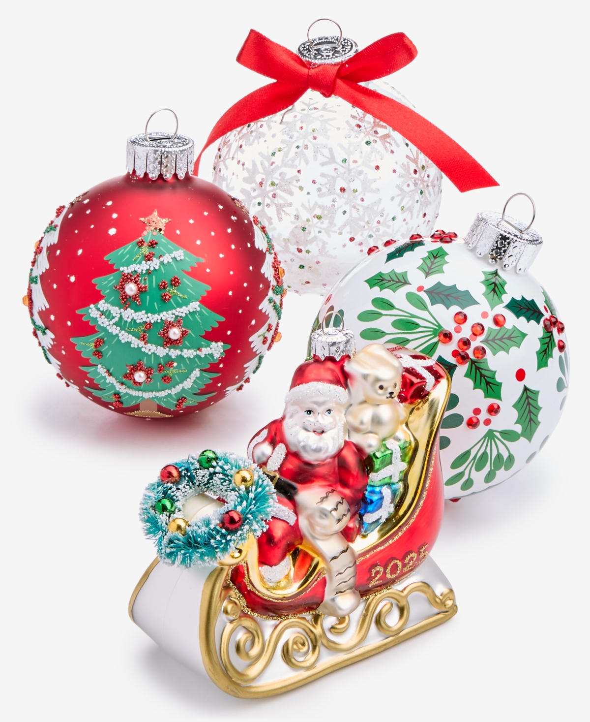Holiday Lane Hioliday Lane Heritage Set Of 4 Glass Ornaments, Macy's Exclusive In Transparent