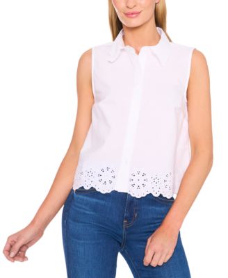 CeCe - Women's Eyelet Embroidered Cotton Sleeveless Blouse
