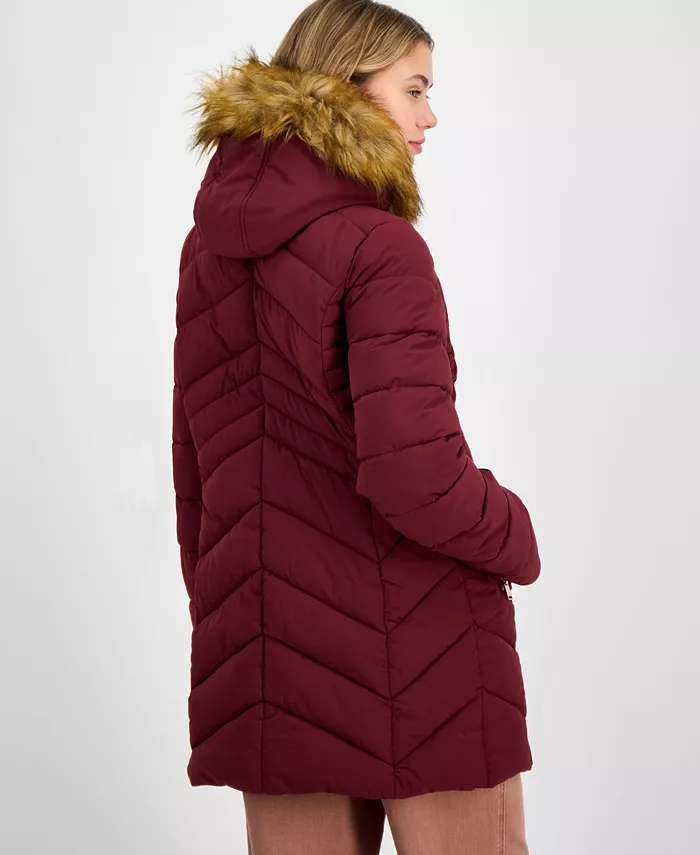 Juniors' Faux-Fur Hooded Puffer Coat - thumbnail 2