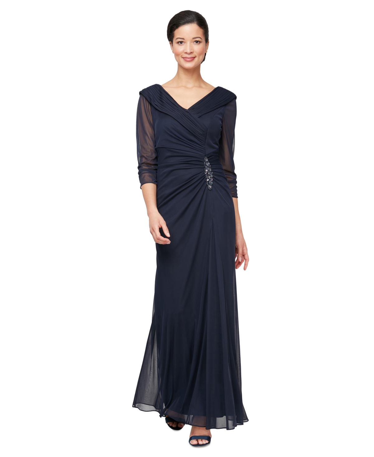 Women's 3/4-Sleeve V-Neck Gown - Navy