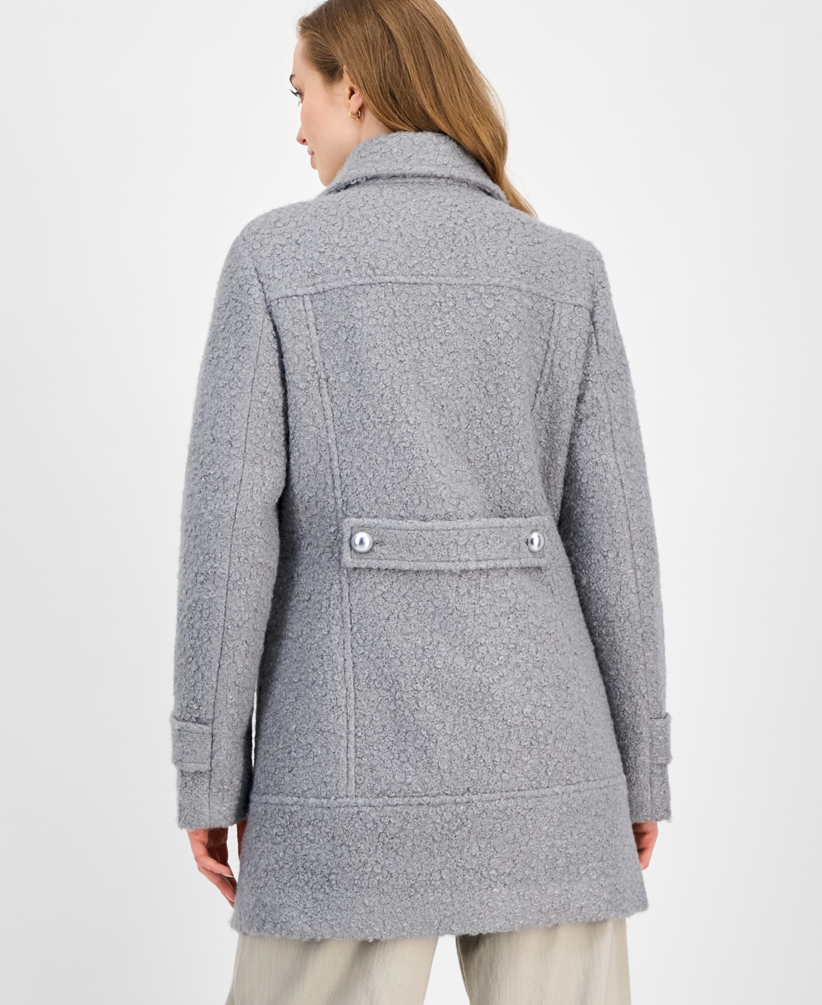 Maralyn & Me Juniors' Button-front Boucle Coat In Gray