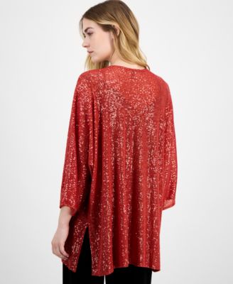 Women's Sequined Open-Front Mesh Kimono Cardigan