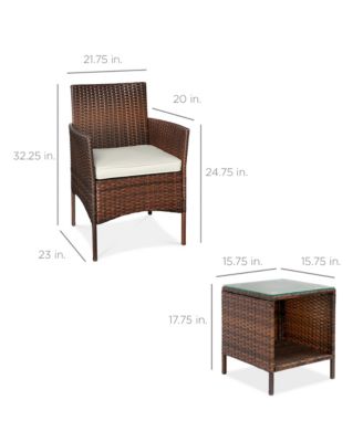 3-Piece Outdoor Wicker Conversation Patio Bistro Set, w/ 2 Chairs, Table