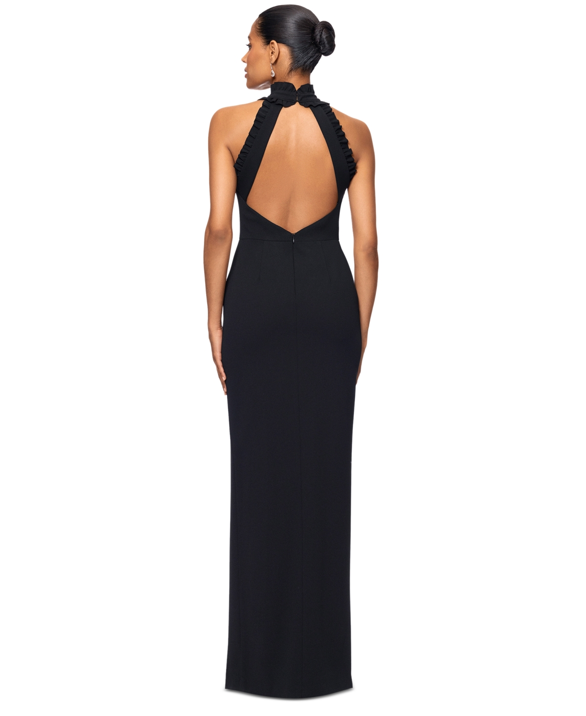 Xscape Petite Ruffled Halter Mock Neck Cutout-back Gown