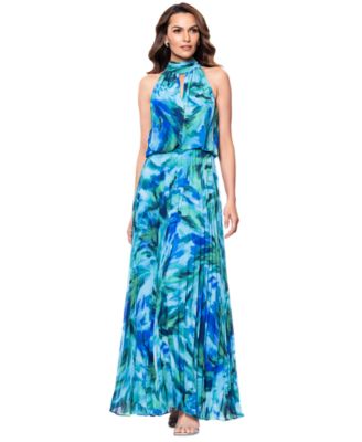 XSCAPE - Petite Tie-Back Long Pleated Chiffon Dress