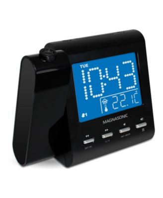Projection Alarm Clock – AM/FM Radio, Auto Time Set, Dual Alarm, Temp/Date Display, Battery Backup, Bonus Aux Cable
