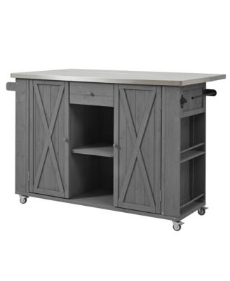 Fir Wood Outdoor Kitchen Island with Stainless Steel Top