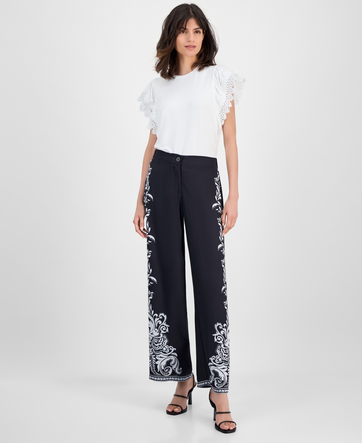 Women's Wide-Leg Leaf-Print Straight-Leg Pants - Mirror Lace Combo