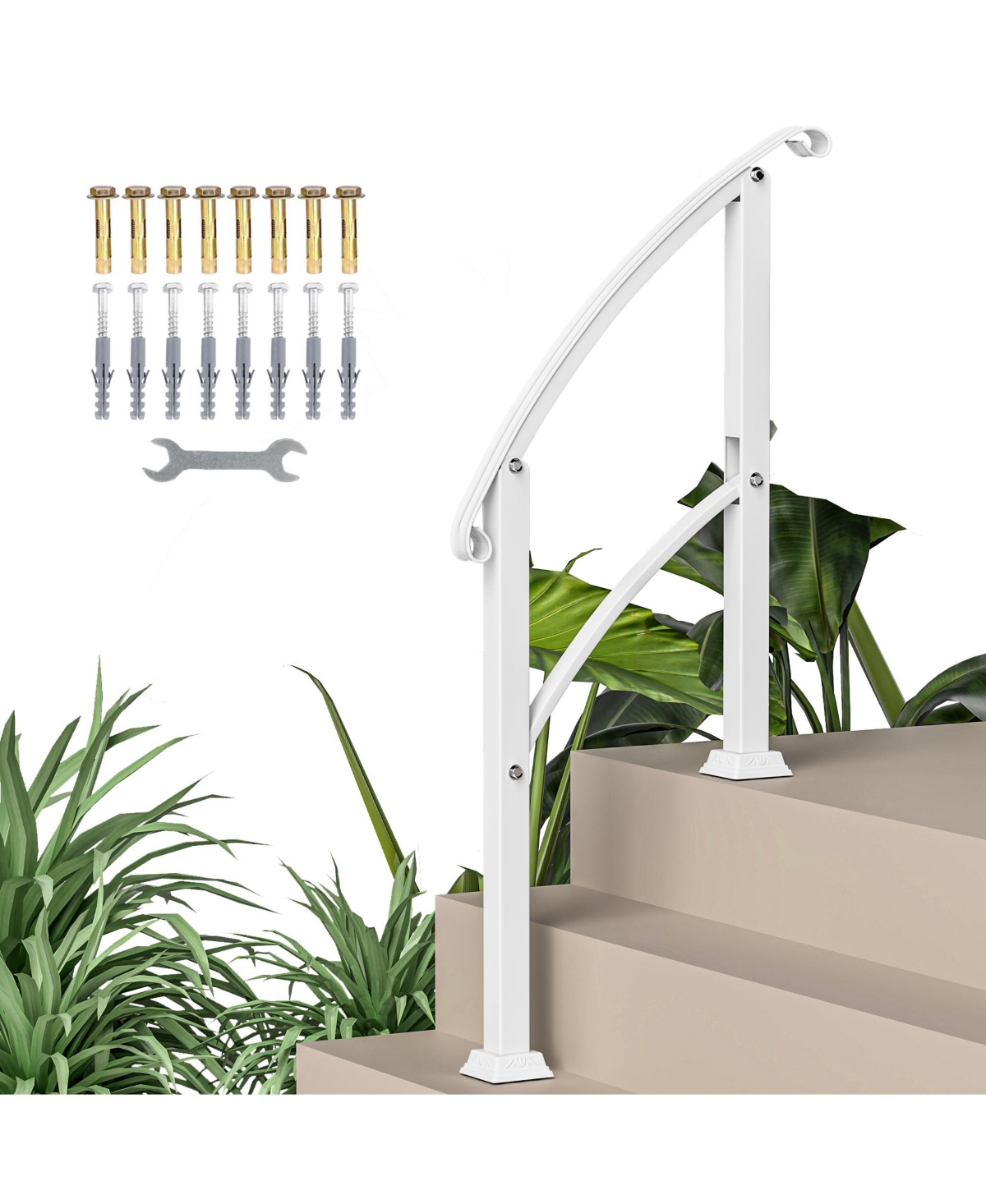 Outsunny 1-3 Step Handrails for Outdoor Steps, Metal Deck Railing,