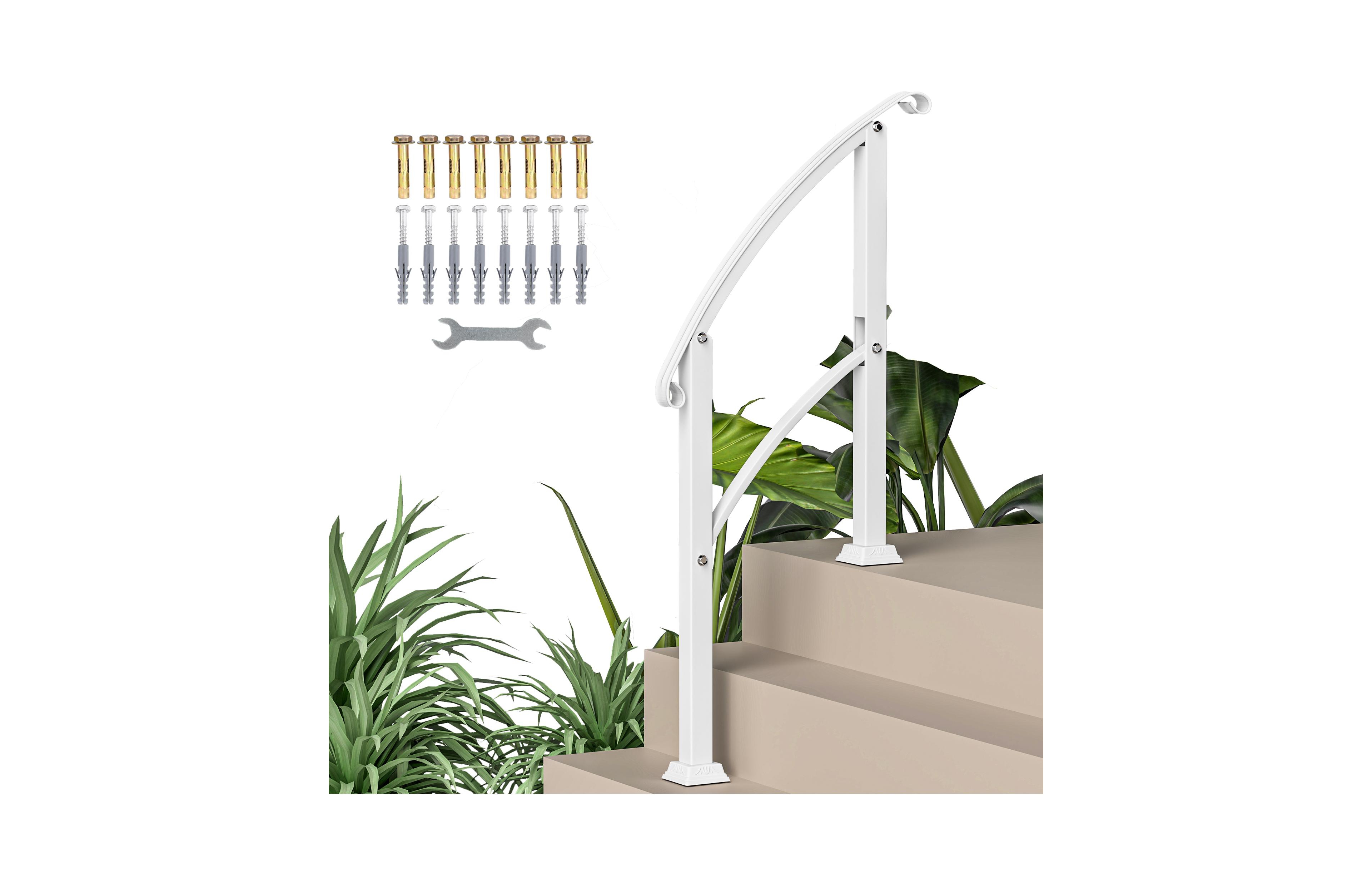 Outsunny 1-3 Step Handrails for Outdoor Steps, Metal Deck Railing