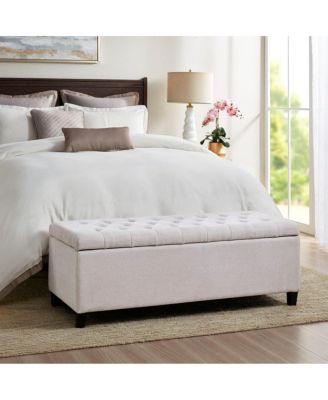 Tufted Upholstered Storage Bench with Button Top, Solid Wood Legs for Bedroom or Living Room, Hidden Blanket
