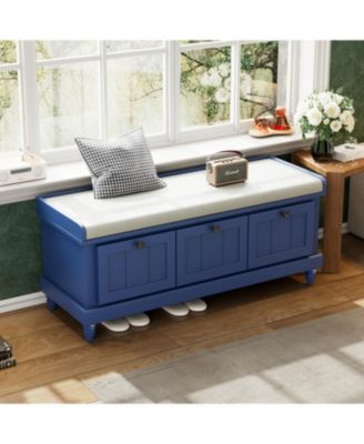 Classic Storage Bench with Cushioned Seat and Three Drawers for Entryway and Living Room