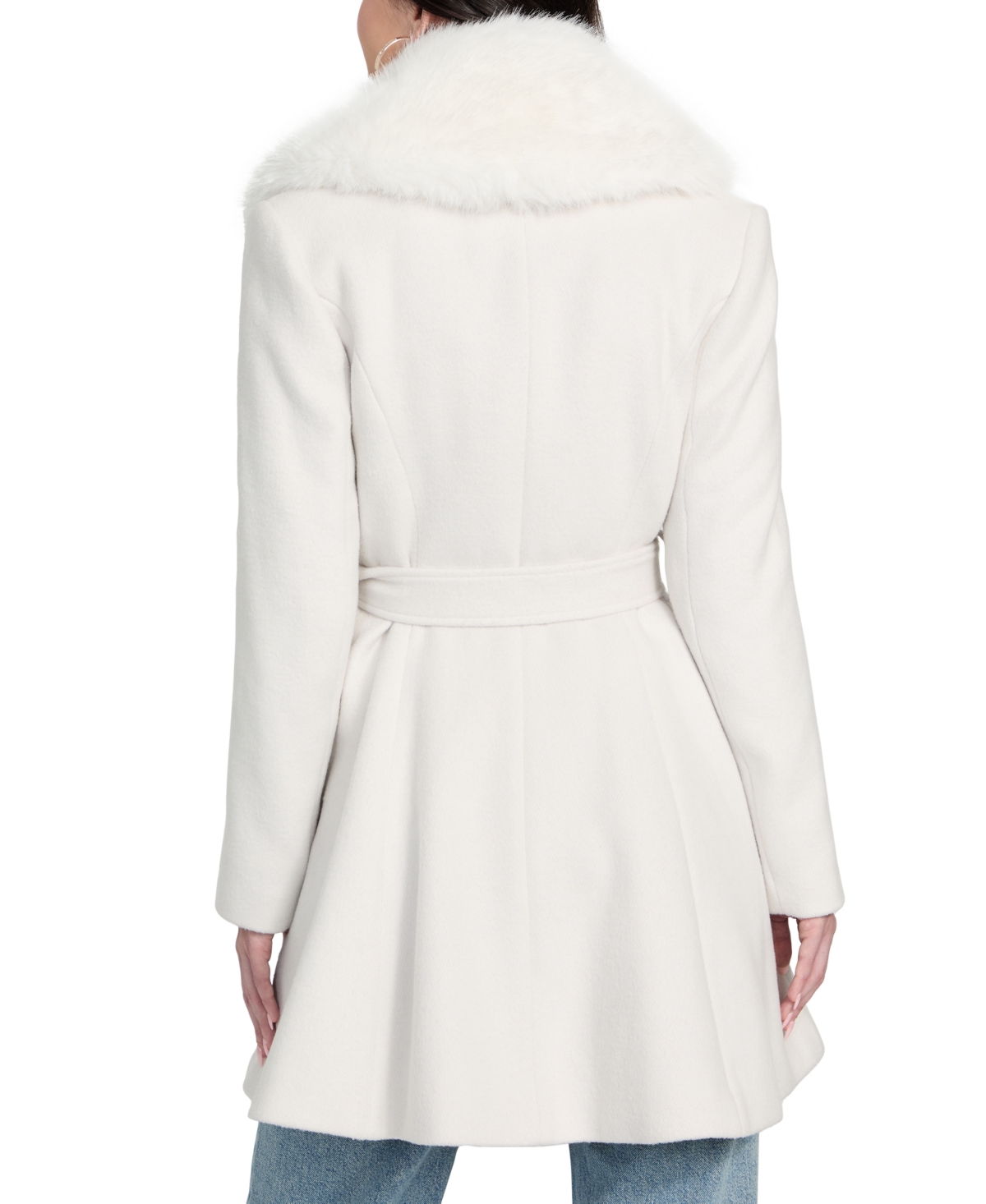 Guess Women's Belted Faux-Fur-Collar Button-Front Coat