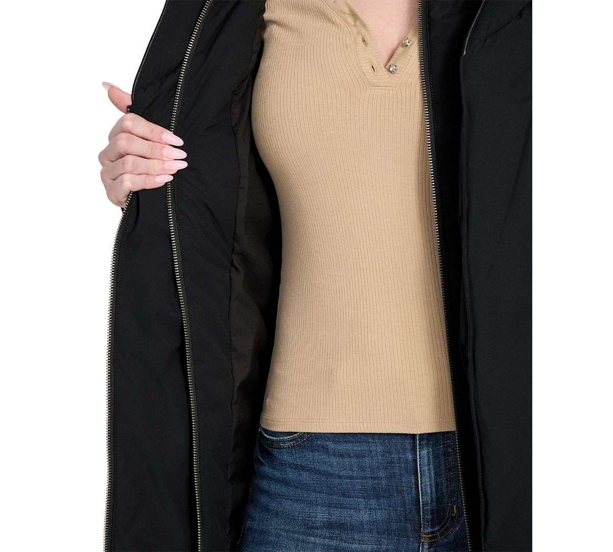 Guess Women's Asymmetric Zip-front Hooded Puffer Coat In Black