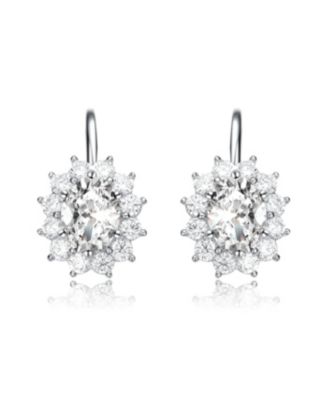 White Gold Plated with Cubic Zirconia Hibiscus Flower Cluster Drop Earrings with Leverback