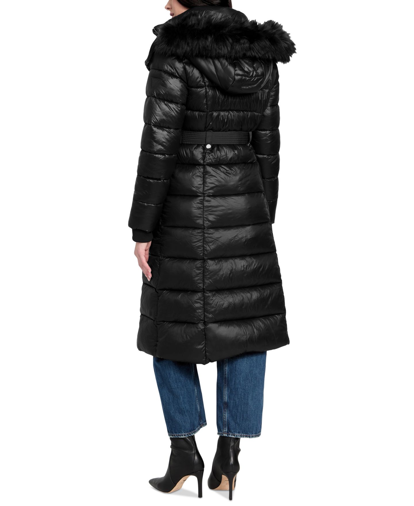 Женская куртка GUESS Faux-Fur Trim Hooded Maxi Puffer, цвет: Чёрный — фото 2