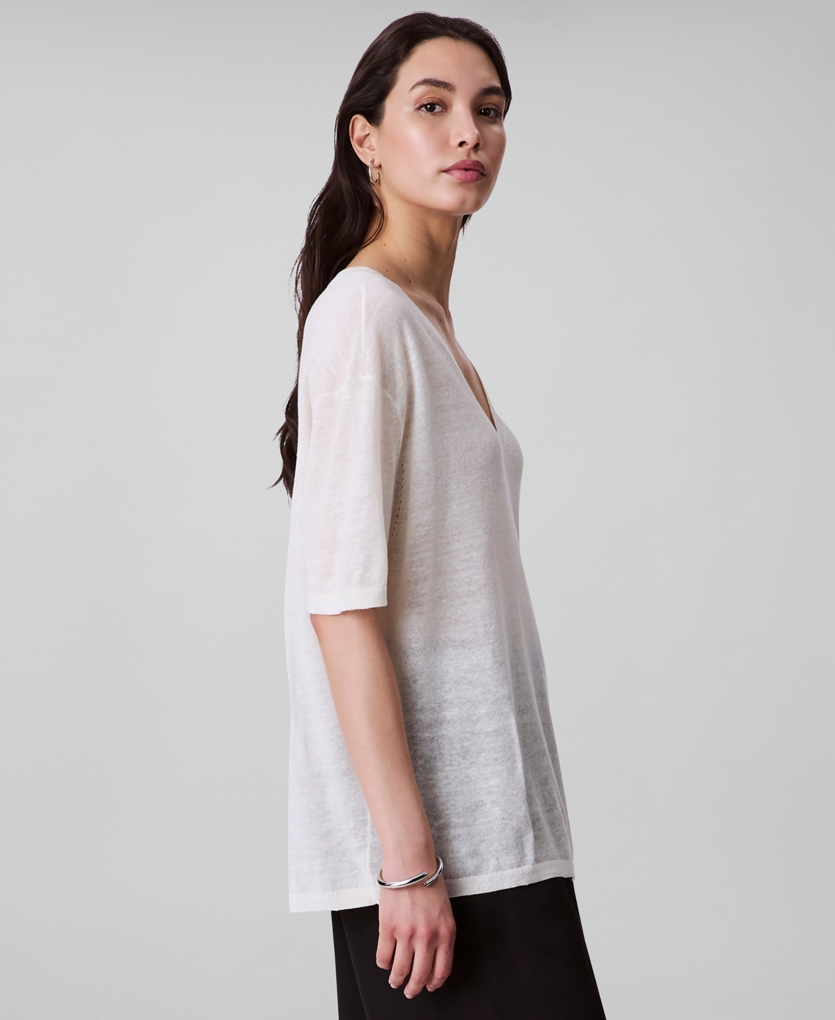 Calvin Klein Women's Short Sleeve Linen Blend Top In White