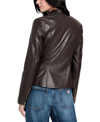 Women's Faux-Leather Basketweave Jacket