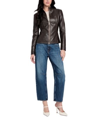 Women's Faux-Leather Basketweave Jacket
