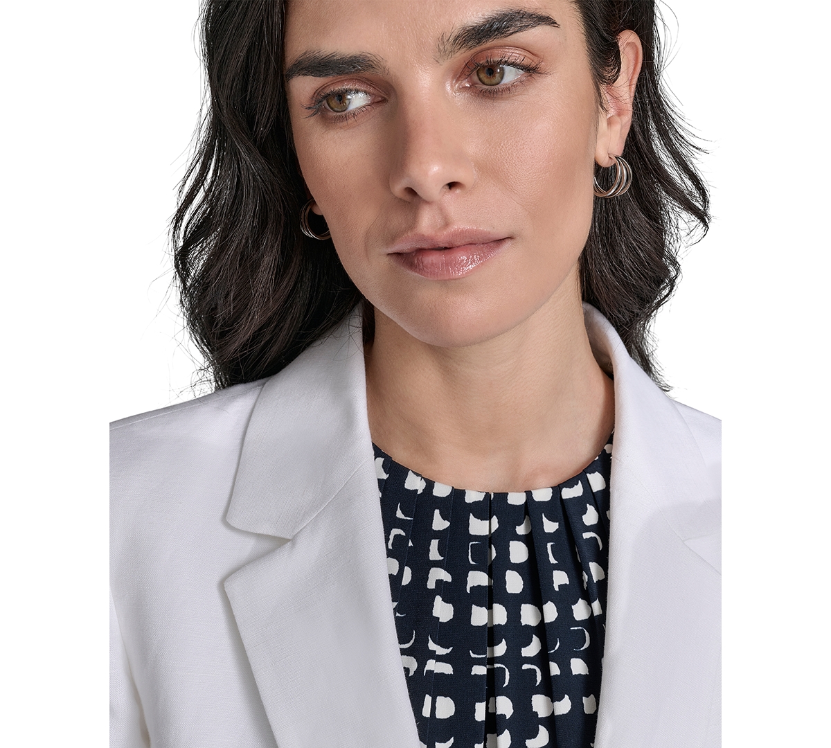 Calvin Klein Petite Ruched-sleeve Linen-blend Blazer
