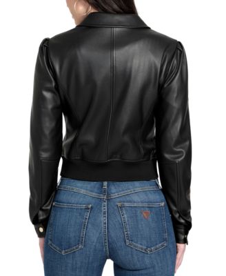 Women's Faux-Leather Zip-Front Bomber Jacket