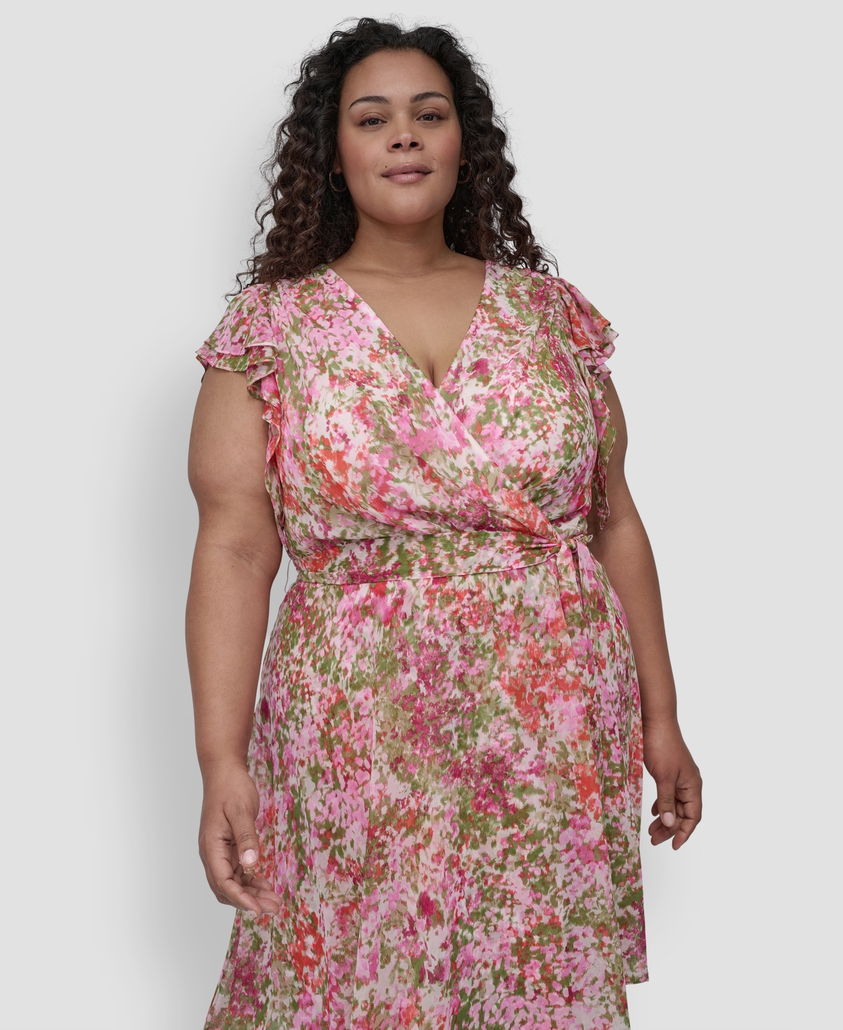Shop Dkny Plus Size Flutter-sleeve Belted High-low Dress