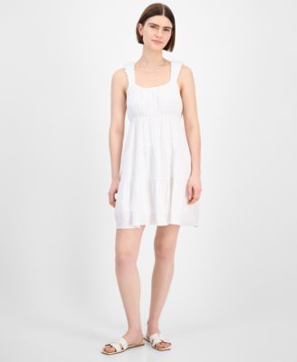 Juniors' Bubble-Strap Tiered Mini Dress