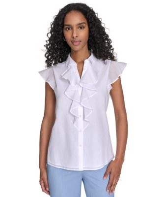 Calvin Klein - Petite Ruffled Cotton Top