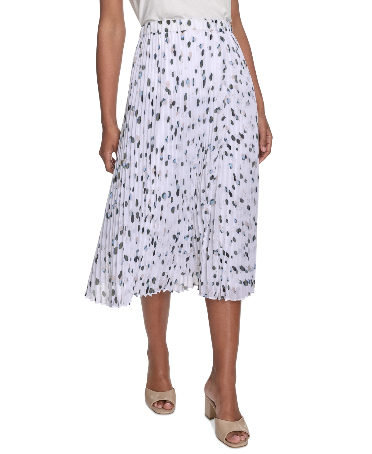 Calvin Klein Petite Dot-print Pleated Midi Skirt