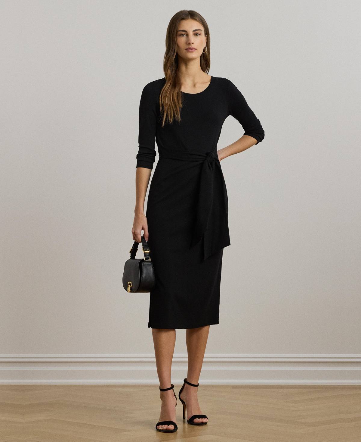 Women's Tie-Front Cotton-Blend Crewneck Dress - Bright Vermilion