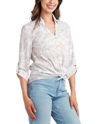 Juniors' Printed Button-Up Shirt