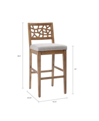 Set of 1 Counter Height Stool with Upholstered Seat, Cracked Ice Back Oak Veneer for Kitchen Island or Dining Room