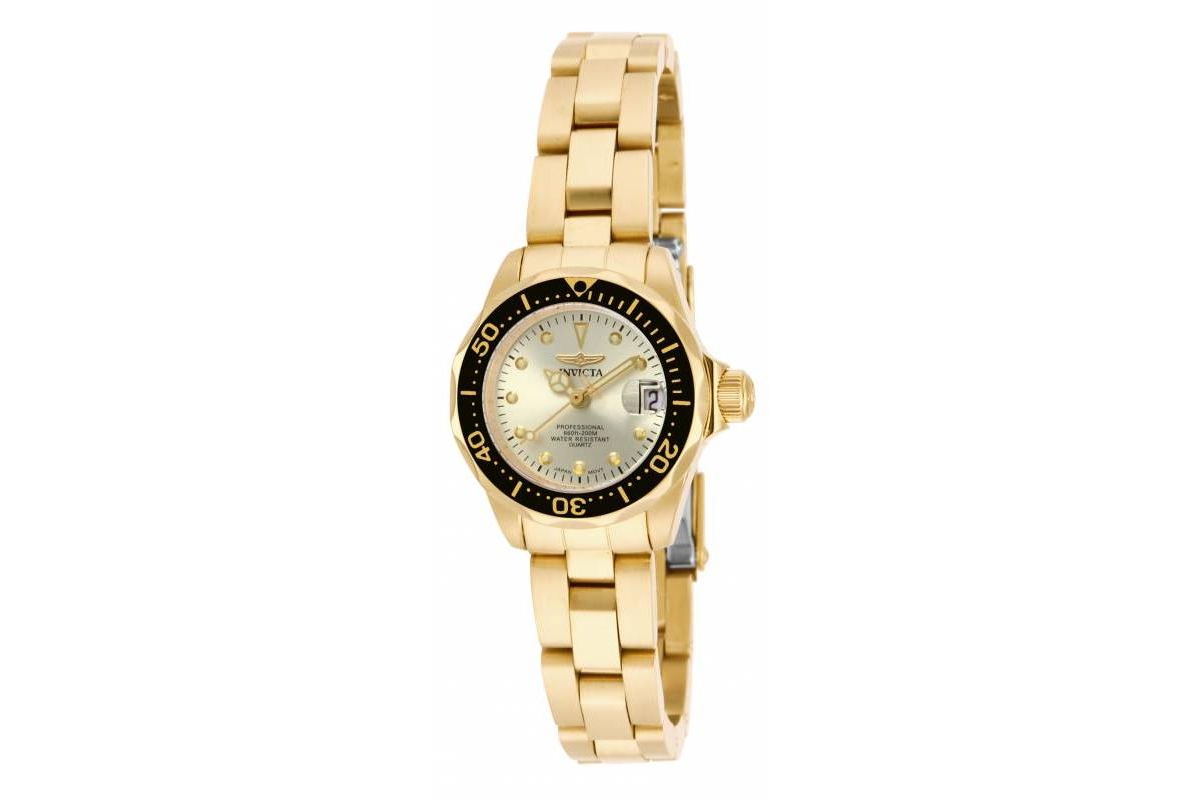 Women's 17038 Pro Diver Quartz 3 Hand Champagne Dial Watch - Gold