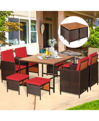 9PC Rattan Wicker Patio Dining Set Outdoor Furniture Set w/ Cushion