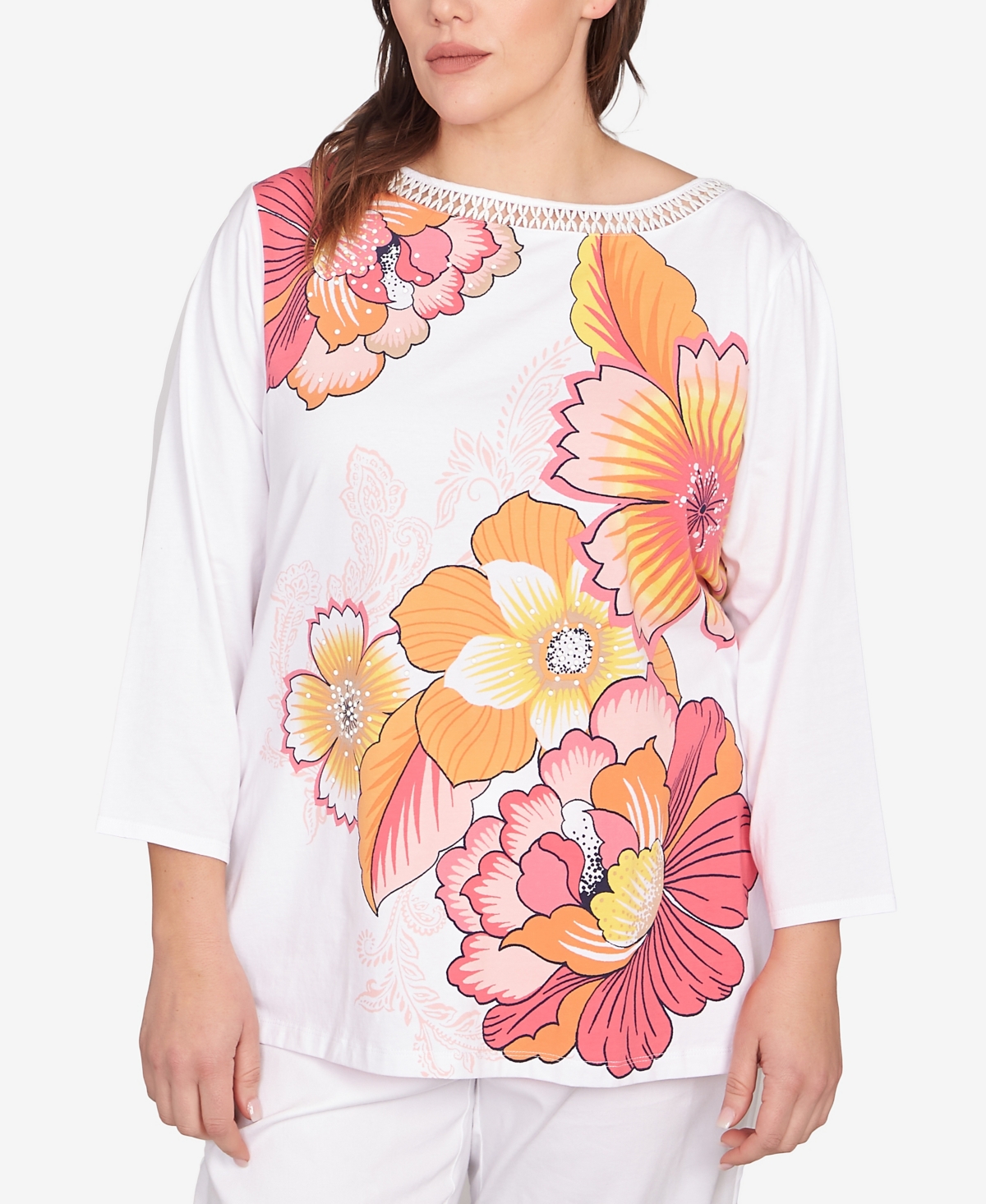 Plus Size Floral Pop Knit Top - Azalea Multi