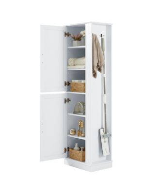 Tall Bathroom Storage Cabinet, Freestanding Storage Cabinet with Hook and Adjustable Shelf, MDF Board, White
