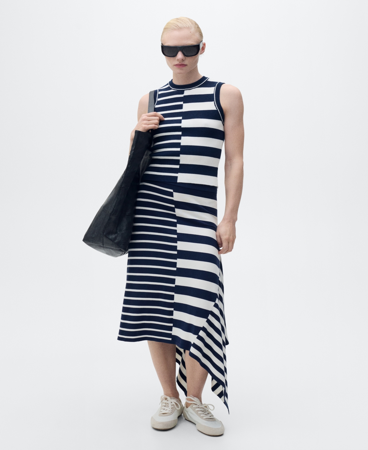 Women's Asymmetrical Striped Knit Skirts - Dark Navy