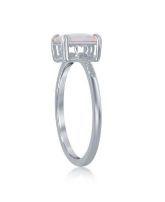 Sterling Silver Square White Synthetic Opal Beaded Band Ring